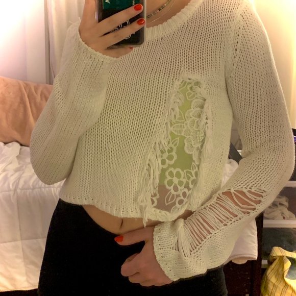 White LF Lace Distressed Sweater - Picture 4 of 4
